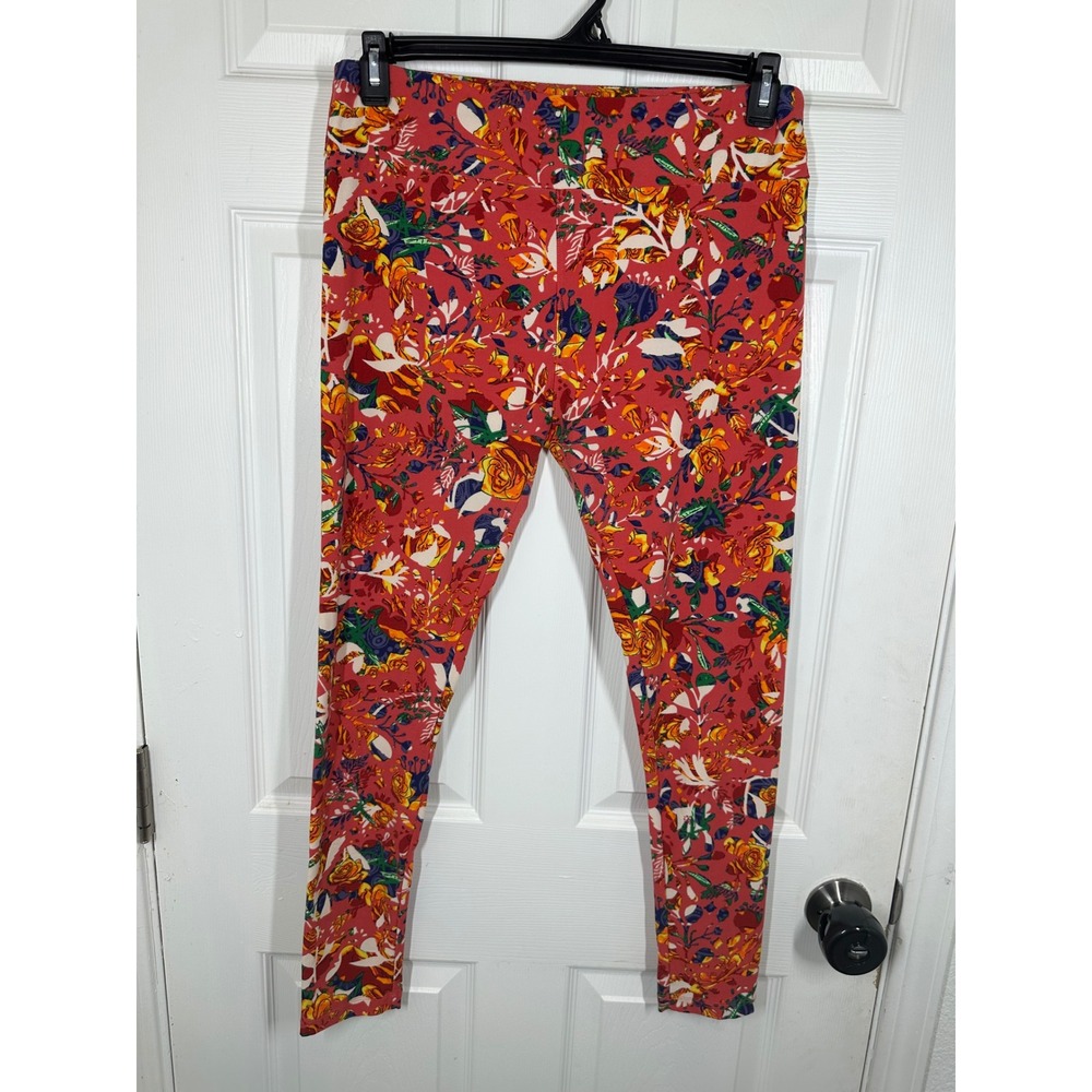 LuLaRoe Leggings Womens TC Red Floral Tall & Curvy High Rise Soft